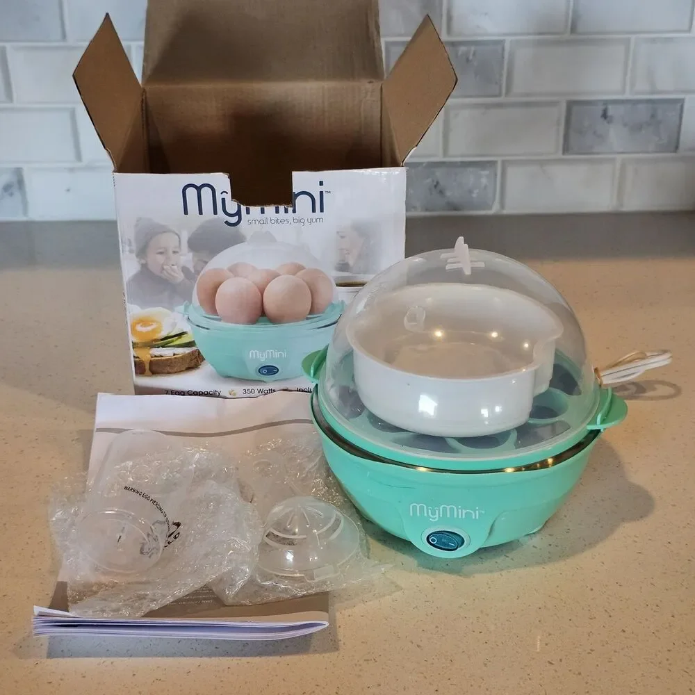 Nostalgia MyMini Premium 7-Egg Capacity Cooker Compact Design White & Teal